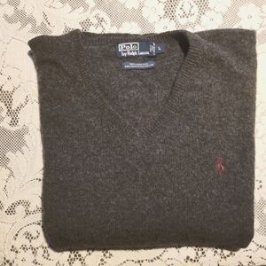 POLO by Ralph Lauren 100% lambswool V-neck sweater gray heather L